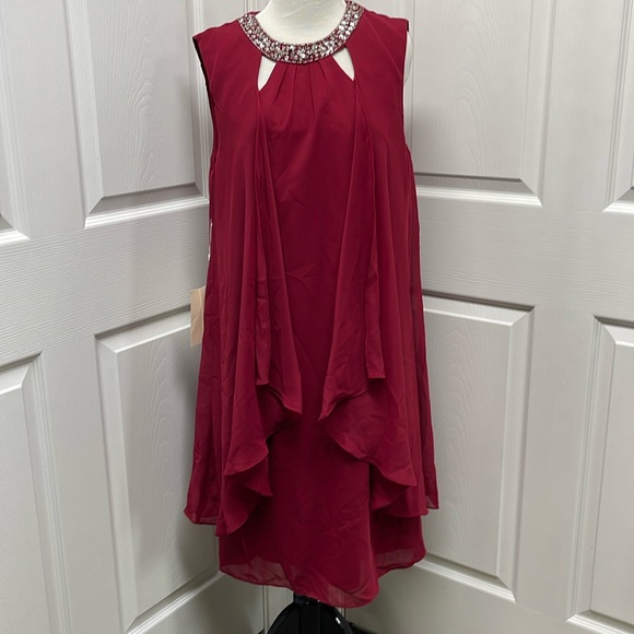 TS Couture Sheath Chiffon Sleeveless Midi Dress Size 14 NWT - Picture 1 of 15